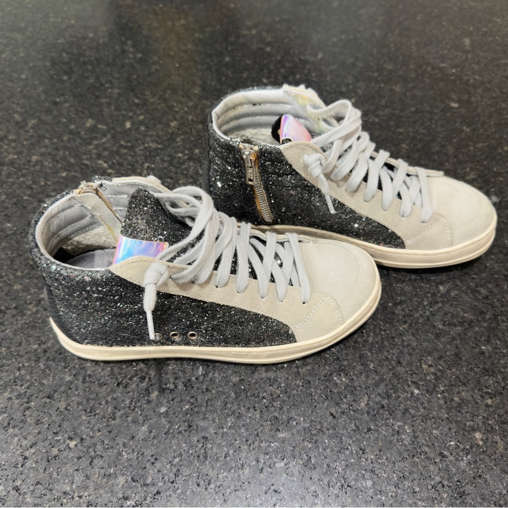 Women’s P448 Black Glitter and Gray Sneakers
